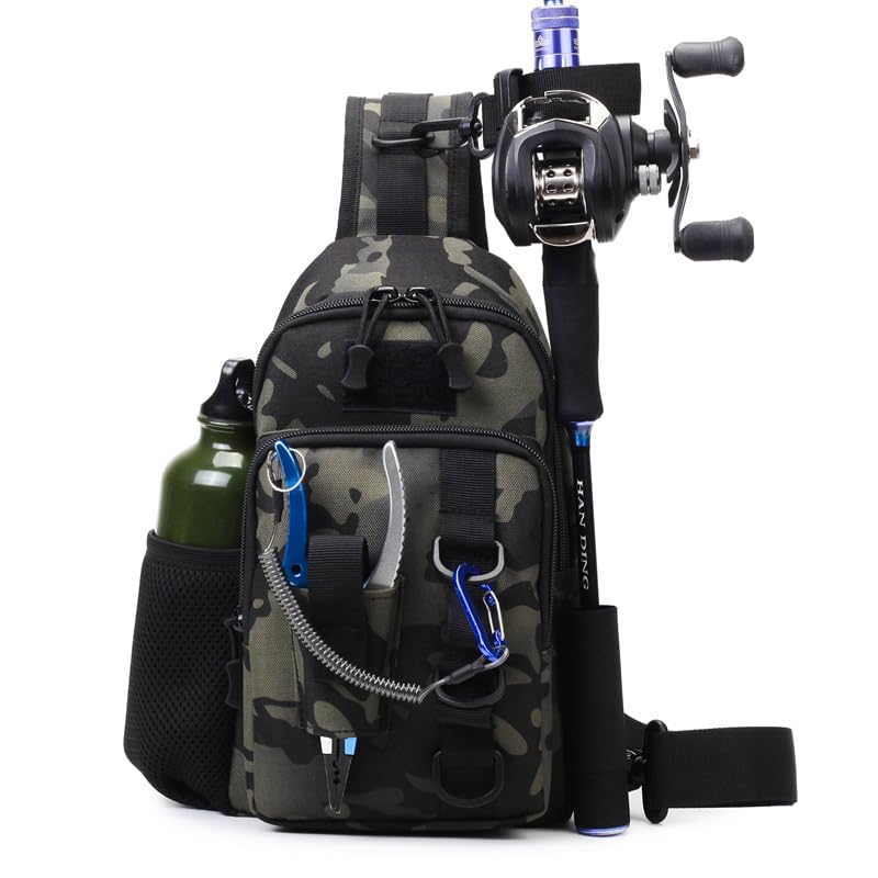 KCKEYS Tactical Sling Backpack, Crossbody Chest Bag, Military Daypack for Hiking Fishing, Available in Black, Khaki, Blue Camo (Khaki)