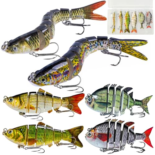 Multi Jointed Swimbait Saltwater Fishing Lures with Sharp Treble Hooks, Bass Fishing Lures Walleye Trout, Lifelike Slow Sinking Fish Bait Lures Kit Freshwater - color: 6 Colors-Mixed