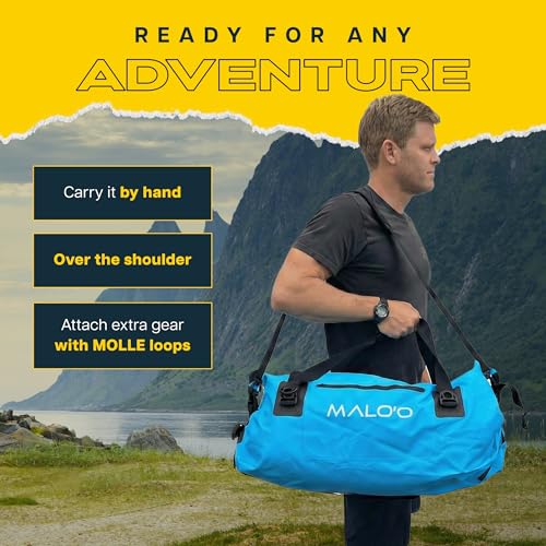 Malo’o Waterproof Dry Duffel, Heavy-Duty Roll Top Waterproof Gear Bag with Shoulder Strap & Molle Loops, Marine Duffel for Kayaking, Boating, Camping, Beach & Travel, Blue, 60L - color: Blue, size: 60L