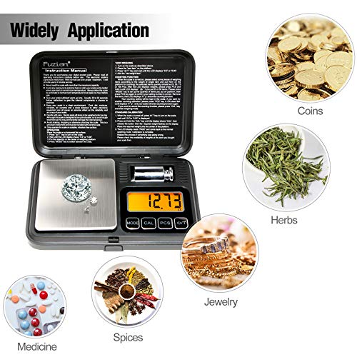 Fuzion Digital Pocket Scale 200g/0.01g, Scale Gram with LCD Display, Tare and PCS, Mini Digital Scale with 50g Calibration Weight for Jewelry, Coins, Powder, Herbs, Spices (Battery Included) - color: Black, size: 200/0.01g