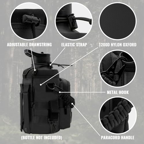 NATURE PIONEOR 32 64 128oz Tactical Water Bottle Pouch, Multi-Function Tactical Water Bottle Bag with Adjustable Shoulder Strap, Half/One Gallon Molle Strap Carrier Holder - color: Black, size: 64OZ