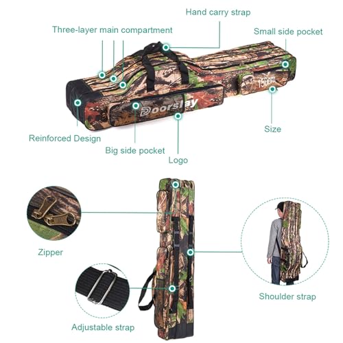 Portable Folding Fishing Tackle Storage Bags Oxford Fishing Rod Case Fishing Pole Bag Carry Organizer Outdoor Waterproof Fishing Bag - color: Tree camouflage, size: 150cm