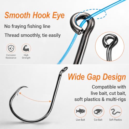 AMYSPORTS Bass Saltwater Offset Circle Hooks Wide Gap | Live Bait Fishing Hooks Catfish Freshwater Carbon Steel Fishing Hook Sharp Barbed - size: Size 2/0 50pcs