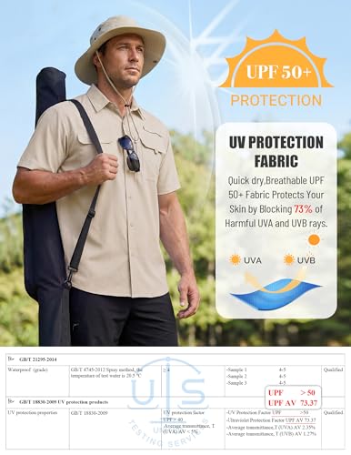 WULFUL Men's Sun Protection Fishing Shirts UPF 50+ Lightweight Quick Dry Cooling Short Sleeve Shirts for Work Hiking Safari - color: Khaki, size: Small