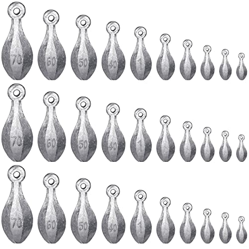 Realspring 30 Pcs Bank Fishing Weights Sinkers Bank Sinkers Freshwater Saltwater Weighters for Fishing, 5g, 10g, 15g, 20g, 25g, 28g, 40g, 50g, 60g, 70g