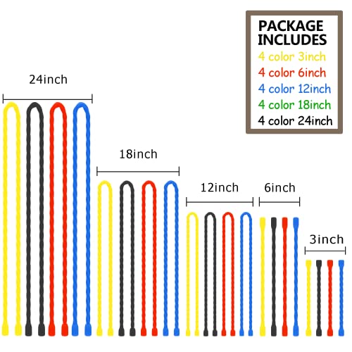 20Pcs 3 6 12 18 24inchs Silicone Cable Ties Reusable Steel-Core Silicone Twist Ties Straps for Bundling and Organizing, All Purpose Bendable Holder Strap for Indoor and Out, 4 Colors - color: 3+6+12+18+24-inch(20pcs)