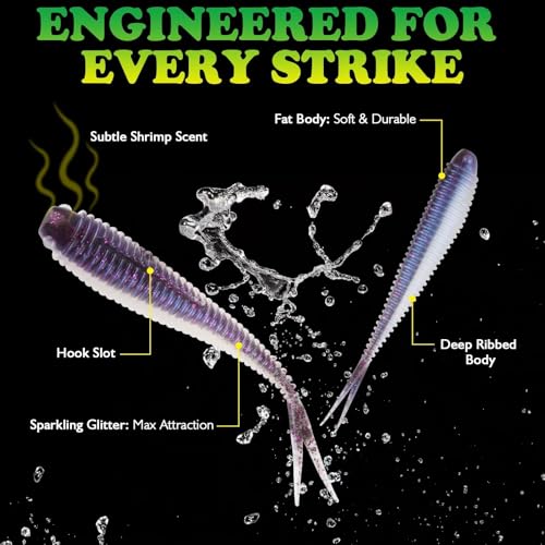 LUCKYFISHING Soft Plastic Baits 20PCS/30PCS/40PCS Forked Tail Fishing Soft Bait for Bass Walleye Trout Crappie Lures 3in/3.5in/4in - color: Purple Pearl, size: 4in-20pcs