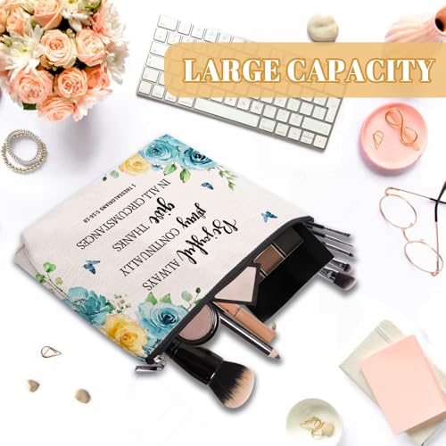 Christian Makeup Bag, Christian Gifts For Women, Bible Verse Makeup Pouch, Travel Toiletry Bag With Zipper, Birthday Gifts For Mom, Travel Toiletry Bag - color: Joyful