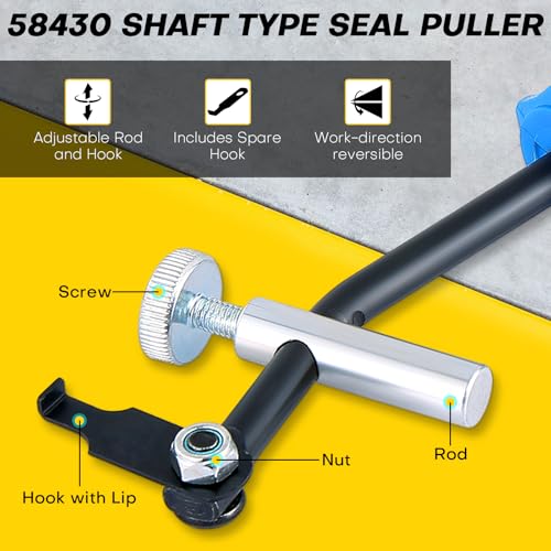 58430 Shaft Type Seal Puller | Universal Seal Puller, Camshaft & Crankshaft Oil Seal Removal Tool, Seal Puller Tool, Blind Seal Extractor for Automotive and Motorcycle Engine Repair