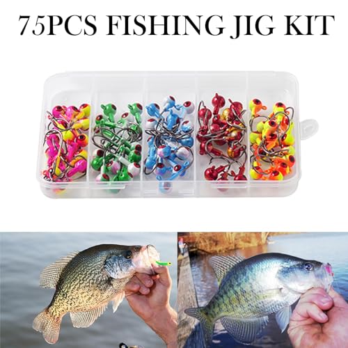 Crappie Jig Heads Kit, 75 Pieces Fishing Jig Head Hooks for Fishing Crappie Bass Trout Walleye 1/8oz 1/16oz 1/32oz - color: Fishing Jigs 75Pcs-1/16