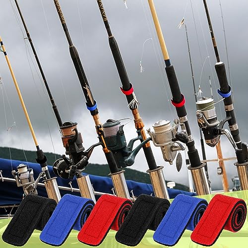 Wettarn 30 Pcs Fishing Pole Straps Fishing Rod Wrap Elastic Pole Carrier Rod Ties Stretchy Holder for Gear and Equipment Casting Rods Holder Strap Belt - style: Black, Red, Blue