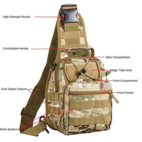 FAMI Outdoor Tactical Bag Backpack, Military Sport Bag Pack Sling Shoulder Backpack Tactical Satchel for Every Day Carry (CP) - color: Cp
