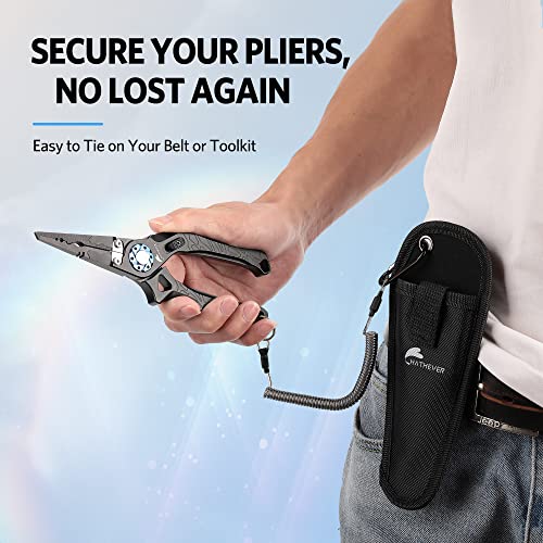 Saltwater Fishing Pliers, Split Ring Pliers for Fishing with Safety Lock, Fish Pliers with Sheath and Lanyard, Fishing Gifts for Men - color: C-black