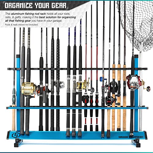Savior Equipment Fishing Rod Rack Holder Organizer, 24-48 Slots to Hold Fresh Salt Water Spinning Rods & Reel Combo, Lightweight Aluminum Vertical Fish Pole Garage Storage Ground Display Stand - color: Ocean Blue, size: 48-Slots