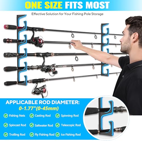 PLUSINNO H5P Fishing Rod/Pole Holders for Garage, Wall or Ceiling Mounted Fishing Rod Holder with Soft Protective Pad, Fishing Rod Storage Organizer Holds up to 5/10/20 Rod or Combos or Nets - color: 4 Pack hold up 20 rods