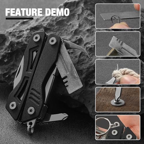 VIRENKNIFE Mini EDC Multitool,13-in-1 Stainless Steel Multi Tool Pliers with Pocket Knife,Bottle Opener，Screwdriver，Perfect for Camping, Outdoor and Everyday Use,Gifts for Men Dad（Black） - color: Black