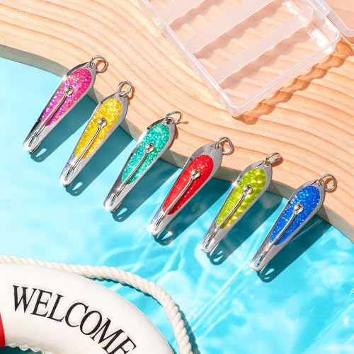 Soulchen 6 Pack Trolling Spoons, 3 Inch Saltwater Fishing Lures Stainless Steel Reflective Spoon Lure with Welded O-Ring, Offshore Inshore Trolling Bait for Tuna, Mahi Mahi, King Mackerel