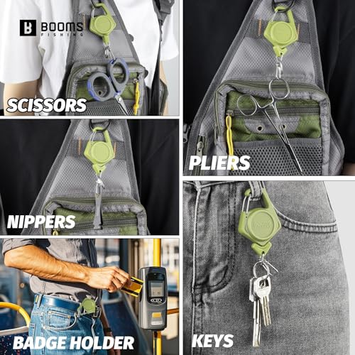 Booms Fishing Zinger Retractor 3pack: Fly Fishing Retractor with 27.5" Retractable Lanyard - 4oz Retractable Keychain for Key Nippers Scissors Forceps, Fly Fishing Accessories, XW80 - color: Green
