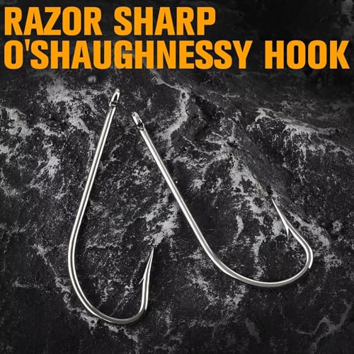 Dovesun Fishing Hooks Saltwater O'Shaughnessy Fishing Hooks 100/80/70/60/50pcs Stainless Steel Forged J Hooks Trolling Sea Bass Striper Cod Bluefish Striped Bass 1# 2# 4# 6# 1/0-8/0 - color: 8-0*50PCS
