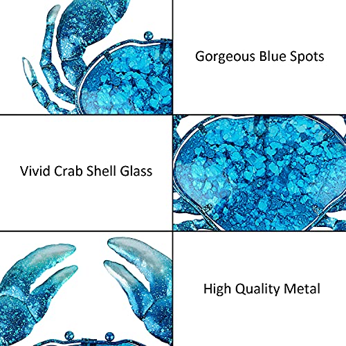 John's Studio Crab Wall Decor Outdoor Metal Bathroom Hanging Art Glass Blue Ocean Theme Decorations for Home, Pool and Patio - color: Crab