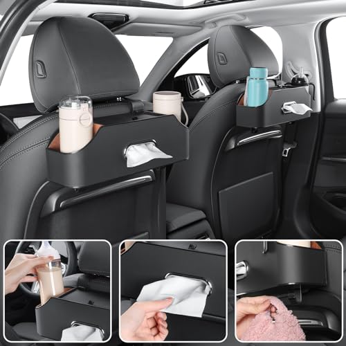 Car Rear Backseat Extra Multifunctional Drink Cup Holder Organizers With Tissue Storage Box Organizer & Hooks For Car Seat Back. Black - color: Black