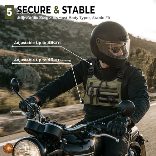 Muserise Outdoor Chest Bag For Men and Women, Tactical Vest For Running, Cycling, EDC Chest Pack Rig For Sports and Workouts - color: Olive