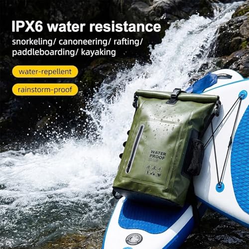 Dry Bag Waterproof 25L-Floating & Lightweight Bags for Women Waterproof Backpack for Kayaking, Boating, Fishing, Paddle Boarding, Camping, Hiking, Roll-Top Seal & Adjustable Shoulder Straps - color: Olive Green