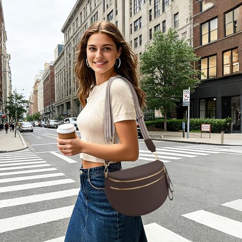 oscaurt Leather Crossbody Bag Bum Bag for Women Large Sling Bag Cross Body Purse Shoulder Handbag Fanny Pack - color: Coffee, size: Large