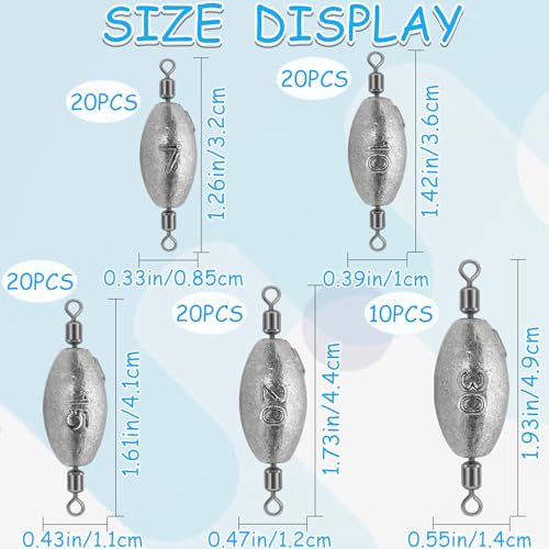 Fishing Weights Sinkers Inline Trolling Fishing Sinkers Egg sinkers with Inner Swivels Oval Drop Lead Fishing Weights for Saltwater Freshwater Fishing - size: 3/8oz-20pcs
