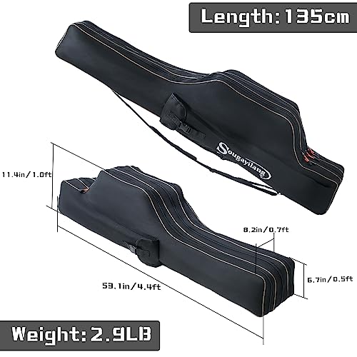 Sougayilang Fishing Rod Case, 3 Layers Organizer Pole Storage Bag Fishing Rod and Reel Carrier Organizer for Travel-135cm/53in-Black - color: Black-Length: 135cm/53in