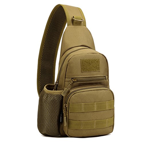 Hebetag Leather Sling Bag Crossbody Backpack for Men Women Travel Outdoor Camping - color: #31khaki(nylon)