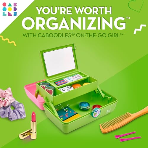 Caboodles On-The-Go Girl Makeup Box, Two-Tone Pink on Neon Green, Hard Plastic Makeup Organizer Box, Built-In Mirror, Secure Latch for Safe Travel, Spacious Storage for Large Items - color: Pink Neon Green