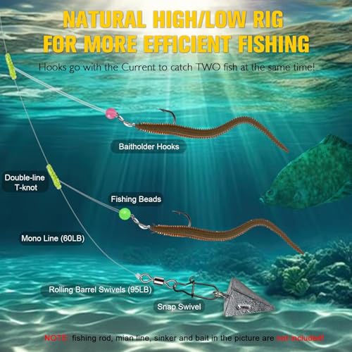 Dovesun Surf Fishing Rigs High Low Rigs Fishing Saltwater for Fluke Flounder Porgy Snapper Sea Trout - color: A-High Low Rigs-3/0 Hook-10PCS