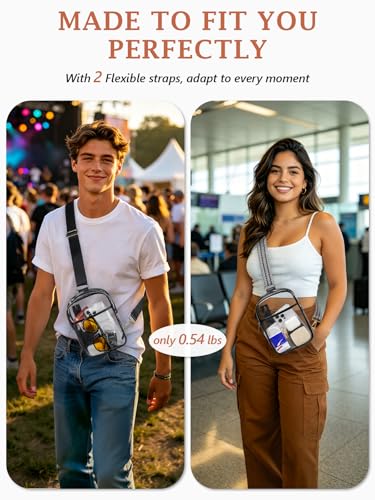 3 Pockets Clear Bag for Stadium Events with 2 Long Straps Sling Backpack Fanny Pack Concert Crossbody Purses for Women - color: 1# Black-c, style: Style 1