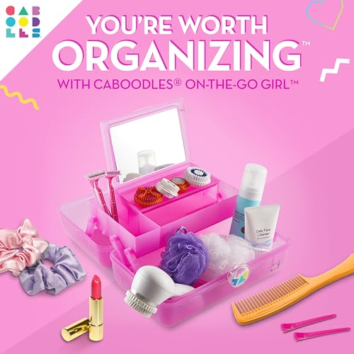Caboodles On-The-Go Girl Makeup Box, Hot Pink Sparkle, Hard Plastic Makeup Organizer Box, Built-In Mirror, Secure Latch for Safe Travel, Spacious Storage for Large Items - color: Hot Pink Jelly Sparkle