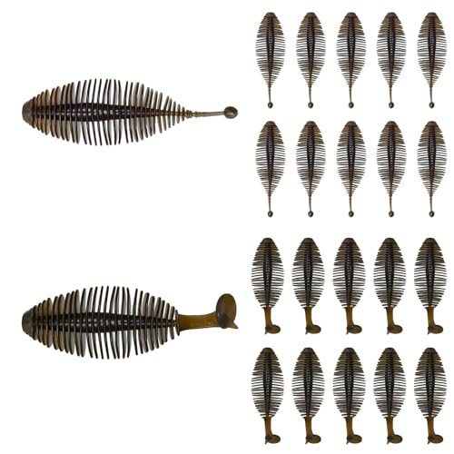 Eupheng 20PCS Soft Plastic Swimbait, Ribbed Plastic Baits with Tickle/Paddle Tail, Fishing Worms Bionic Soft Leech Fishing Minnow Bait for Bass, Pike, Trout, Walleye - color: Pumpkin Brown, size: 7cm(2.75inch)