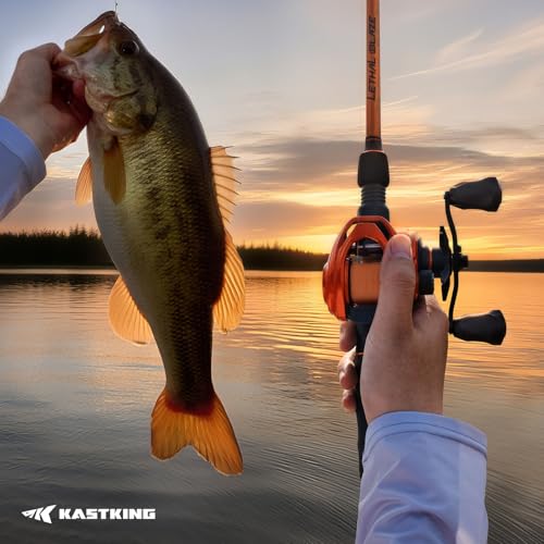 KastKing Lethal Blaze Baitcasting Fishing Reel, 7.3:1 High-Speed Gear Ratio, Low-Profile Baitcaster, Lightweight Glass Fiber-Infused Nylon Frame, Freshwater & Inshore Bass Fishing Reel - color: Right- Shiny Orange- 7.3:1