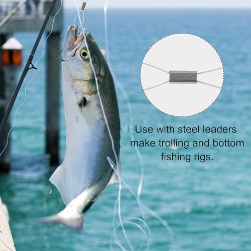 Aluminum Fishing Line Crimp Sleeves, 120pcs Single Barrel Oval Crimping Loop Sleeves Tubes Fishing Line Connector Fishing Wire Leader Rigging Tackle for Wire Rope Cable - size: 1.6*3.3mm-120pcs