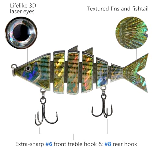 BASSDASH Bone Swimbait Multi Jointed Hard Fishing Lure for Bass Trout Bluegill Pike with Angled Cut Segments - color: Striper