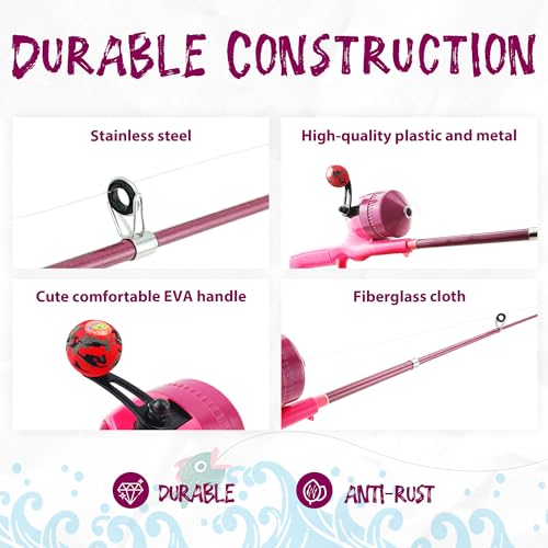 Kids Fishing Pole, Telescopic Fishing Rod, Toddler Collapsible Fishing Rod and Reel Combo with Tackle Box, Fishing Line, Bobber, and Soft Lures for Boy, Girl, Youth, Beginner, Over 4 Years Old - color: pink
