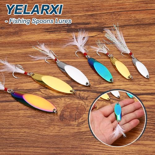 Fishing Spoons Lures Metal Saltwater Treble Trout Lures Jigging Spoon with Treble Hooks Spinner Baits for Freshwater - color: Colorful, size: 42g / 1.5oz