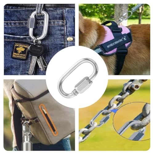 HOME MASTER HARDWARE 304 Stainless Steel D-Shaped Quick Link - 8 Pack 1/4", Threaded Small Locking Carabiner Chain Connector - size: 1/4in，8pack