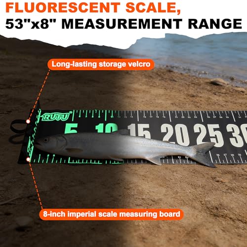 RUTU 53" Fish Ruler Glow in The Dark, Waterproof Fish Measuring Board, Foldable Fish Measuring Tape for Boats, Kayaks, Rafts and Outdoor Fishing, 53x8 inch, Glow-in-the-Dark Night Use - size: 53X8in Glow