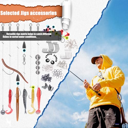 EXAURAFELIS Fishing Lures,Tackle Box with Tackle Included, Crankbaits, Spoon, Shrimp Worm Bait, Hooks,Weights & Other Accessories, Fishing Lures kit Lure Set for Bass Trout Salmon - color: Black-147pcs