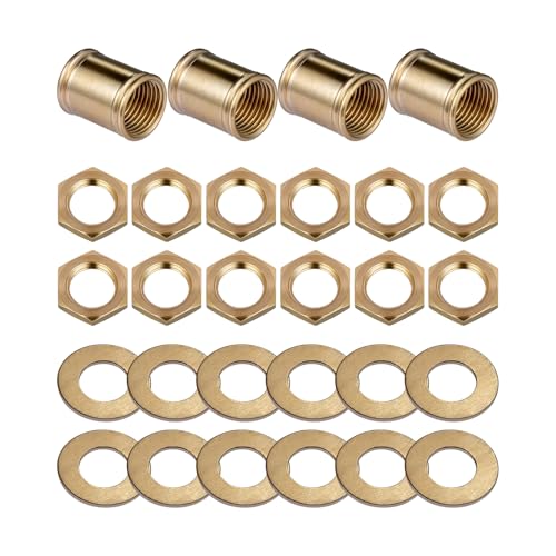 Lamp Pipe Locknut,Lamp Rod Couplings,Brass Lock Nut Fasteners for Standard 1/8 IP Threaded Pipe,Perfect for Lamp Assemlby or Repair,Lamp Tube Threaded Locknuts - size: Brass Set - Lock Nuts, Couplings, Washers