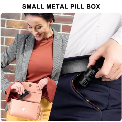 Metal Pill Box 2 Times a Day - Waterproof Samll Pill Case for Purse - Travel Pill Container, Portable Medicine Organizer Holder for Vitamin, Fish Oils, Supplements 1 Pack - color: Black, size: Small-Short
