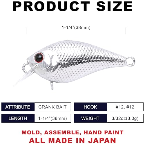 Lucky Craft LC 0.3 Squarebill Crankbait, Silent Fishing Lure for Bass Trout and Pike, Made in Japan, Freshwater Fishing Gear, Hard Bait Bass Lures - color: 074 Chrome