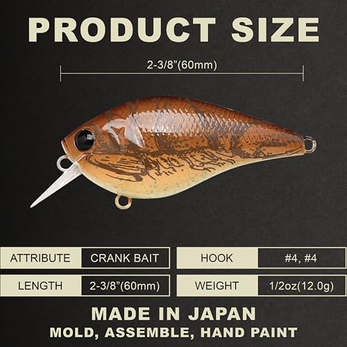 LUCKY CRAFT LC 1.5 Silent Squarebill Crankbait Fishing Lure, 2-3/8", Bass Fishing Lures for Freshwater, Hard Crankbait with Treble Fishing Hooks, Fishing Accessories - color: 429 Live Brown Craw