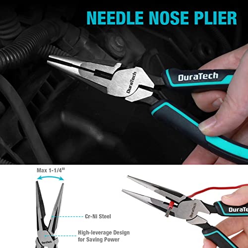 DURATECH 4-Piece Pliers Set, 8" Long Nose, 8" Slip Joint, 8" Groove Joint and 8" Adjustable Wrench, for Home Use