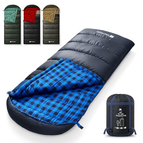 Cotton Flannel XXL Winter Sleeping Bags for Adults Big and Tall,Cold Weather 90x39 Inch Camping Sleep Bag,Waterproof Machine Washable 4 Season Outdoor Camping Gear,2-Way Zipper - color: Blue, size: 7.05lb(30-40℉)